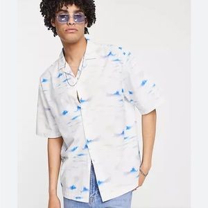 Topman revere shirt with ink print button up  size M